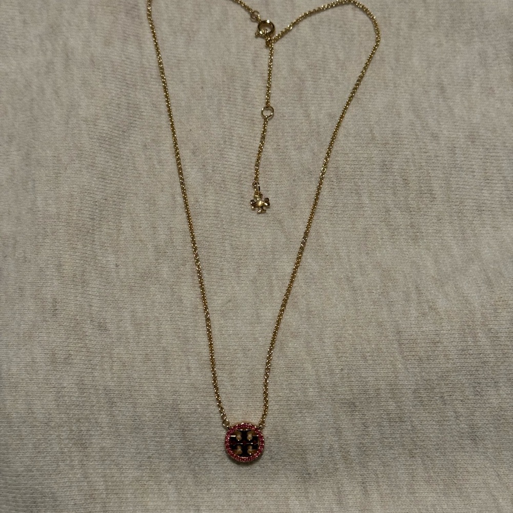 Tory Burch Gold Necklace with Pink Accents